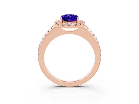 Rose gold Oval Cut Tanzanite Pavé Halo Ring with Four-Prong Setting_15