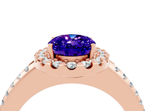 Rose gold Oval Cut Tanzanite Pavé Halo Ring with Four-Prong Setting_16