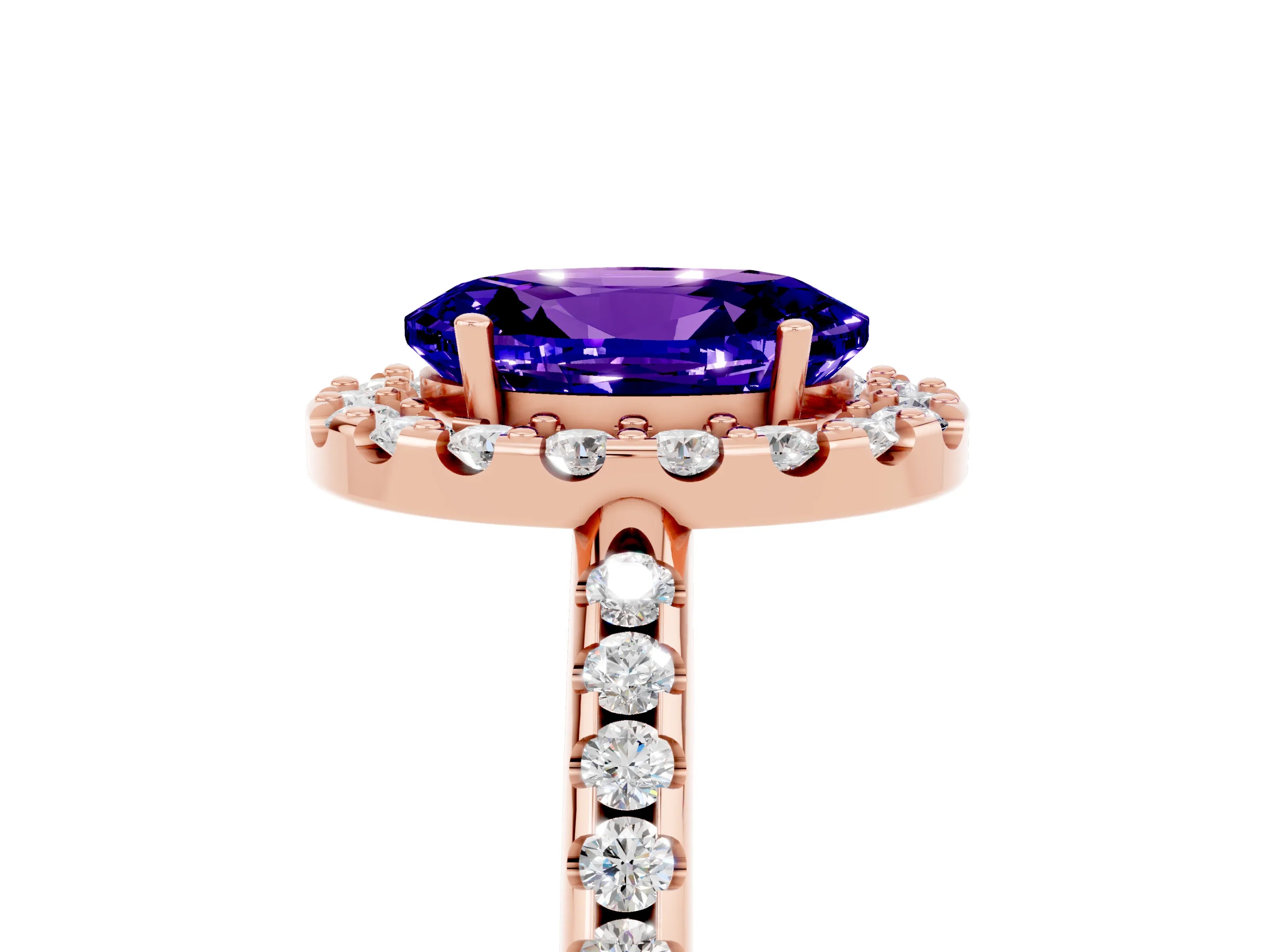 Rose gold Oval Cut Tanzanite Pavé Halo Ring with Four-Prong Setting_17