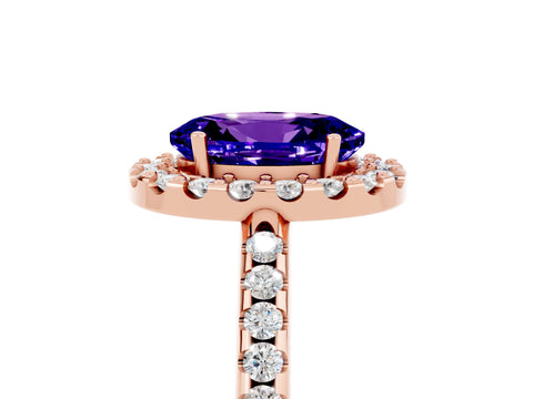 Rose gold Oval Cut Tanzanite Pavé Halo Ring with Four-Prong Setting_17