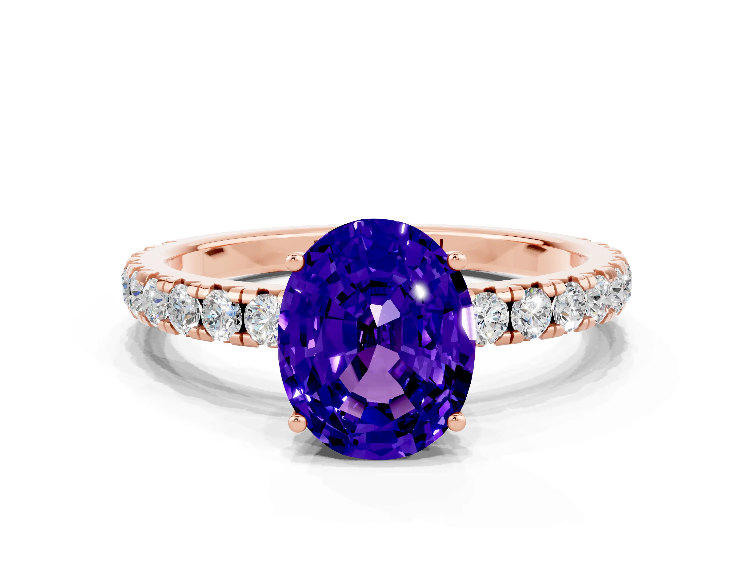 Rose gold Oval Cut Tanzanite Pavé Solitaire Engagement Ring with Four-Prong Setting_12