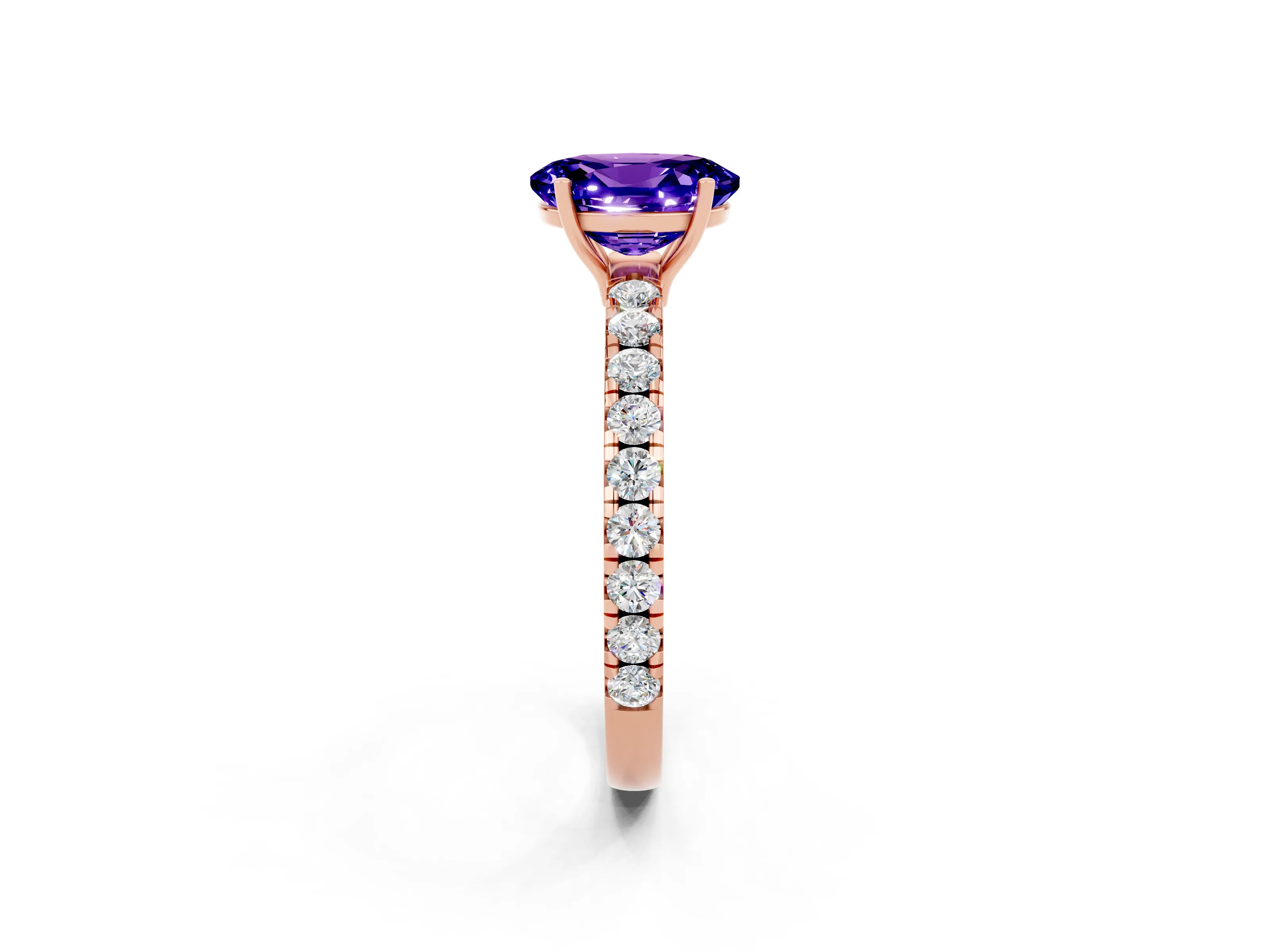 Rose gold Oval Cut Tanzanite Pavé Solitaire Engagement Ring with Four-Prong Setting_14