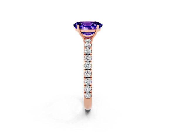 Rose gold Oval Cut Tanzanite Pavé Solitaire Engagement Ring with Four-Prong Setting