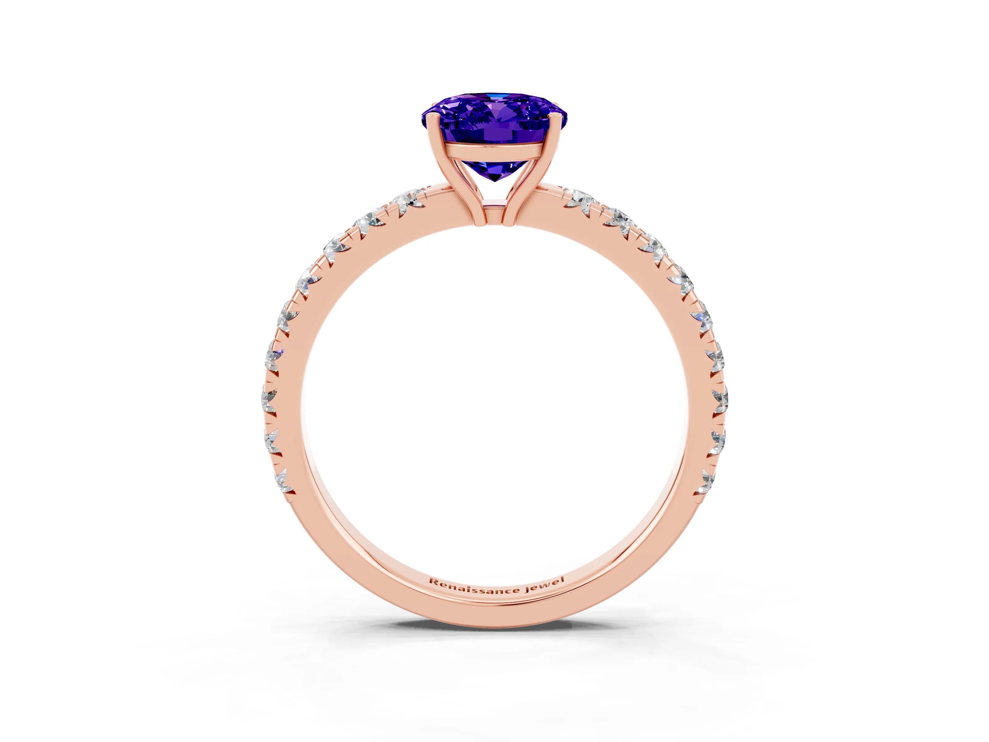 Rose gold Oval Cut Tanzanite Pavé Solitaire Engagement Ring with Four-Prong Setting_15