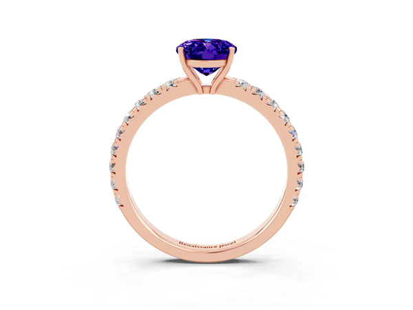 Rose gold Oval Cut Tanzanite Pavé Solitaire Engagement Ring with Four-Prong Setting