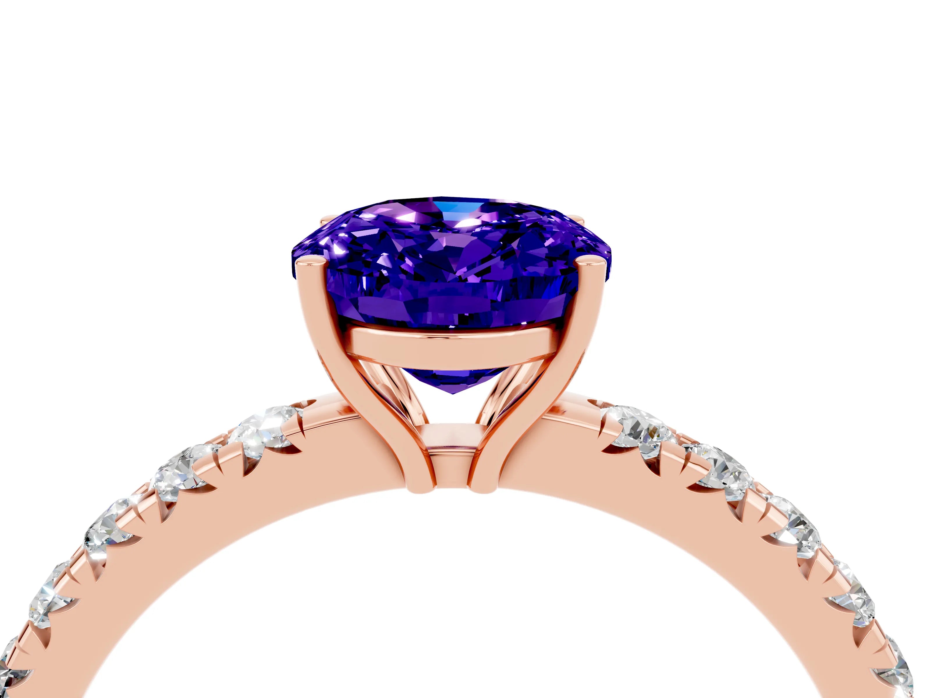 Rose gold Oval Cut Tanzanite Pavé Solitaire Engagement Ring with Four-Prong Setting_16