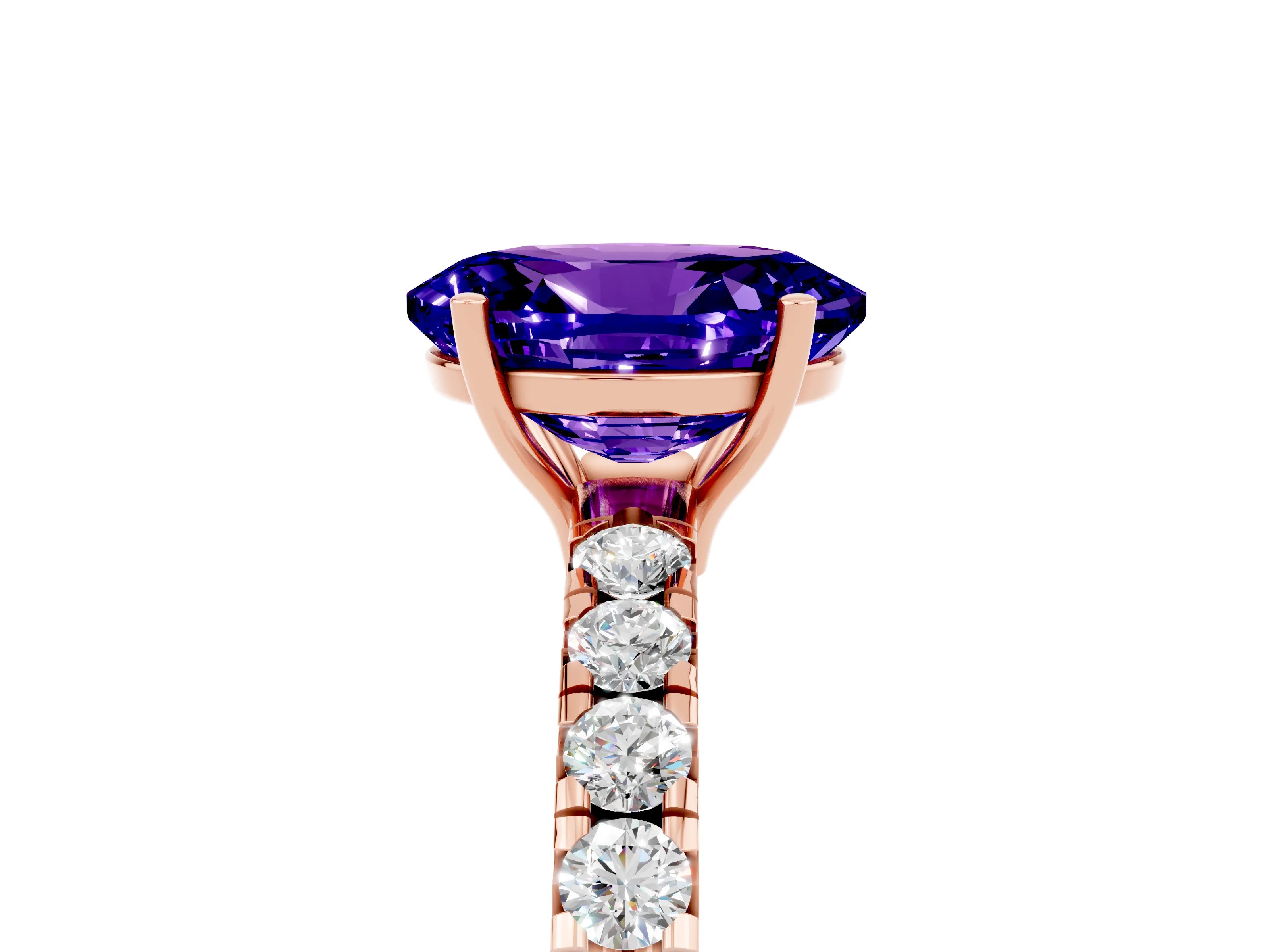 Rose gold Oval Cut Tanzanite Pavé Solitaire Engagement Ring with Four-Prong Setting_17