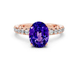Rose gold Oval Cut Tanzanite Pavé Solitaire Ring with Round Band and Prong Setting_24