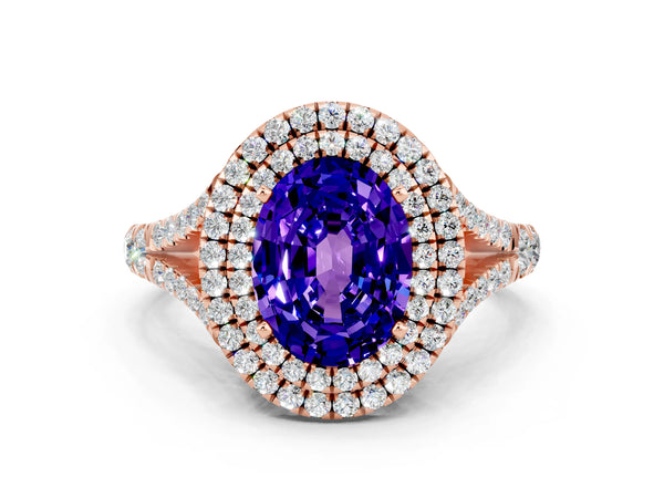 Rose gold Oval Cut Tanzanite Pavé Split Shank Double Halo Engagement Ring