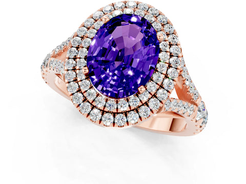 Rose gold Oval Cut Tanzanite Pavé Split Shank Double Halo Engagement Ring_1