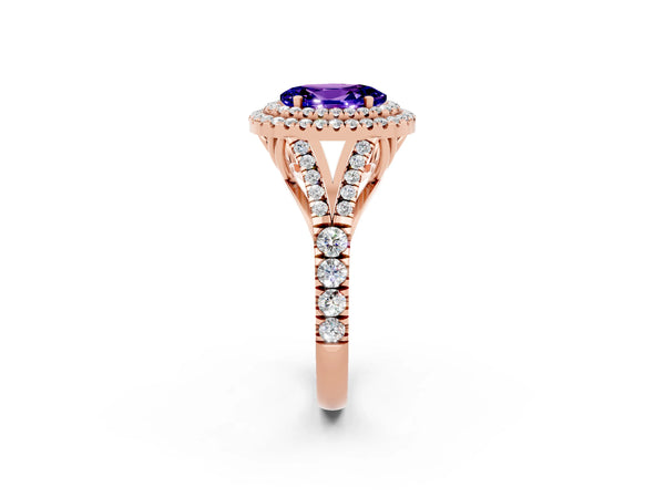 Rose gold Oval Cut Tanzanite Pavé Split Shank Double Halo Engagement Ring