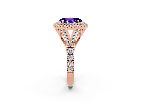 Rose gold Oval Cut Tanzanite Pavé Split Shank Double Halo Engagement Ring_2