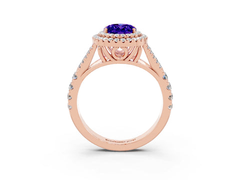 Rose gold Oval Cut Tanzanite Pavé Split Shank Double Halo Engagement Ring_3