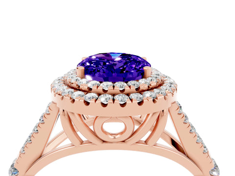Rose gold Oval Cut Tanzanite Pavé Split Shank Double Halo Engagement Ring_4