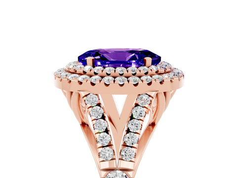 Rose gold Oval Cut Tanzanite Pavé Split Shank Double Halo Engagement Ring_5