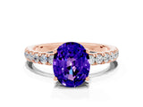 Rose gold Oval Cut Tanzanite Pave Band Solitaire Ring with Four-Prong Setting_24