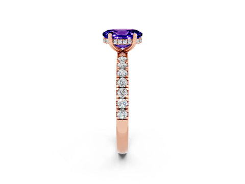Rose gold Oval Cut Tanzanite Pave Band Solitaire Ring with Four-Prong Setting_26