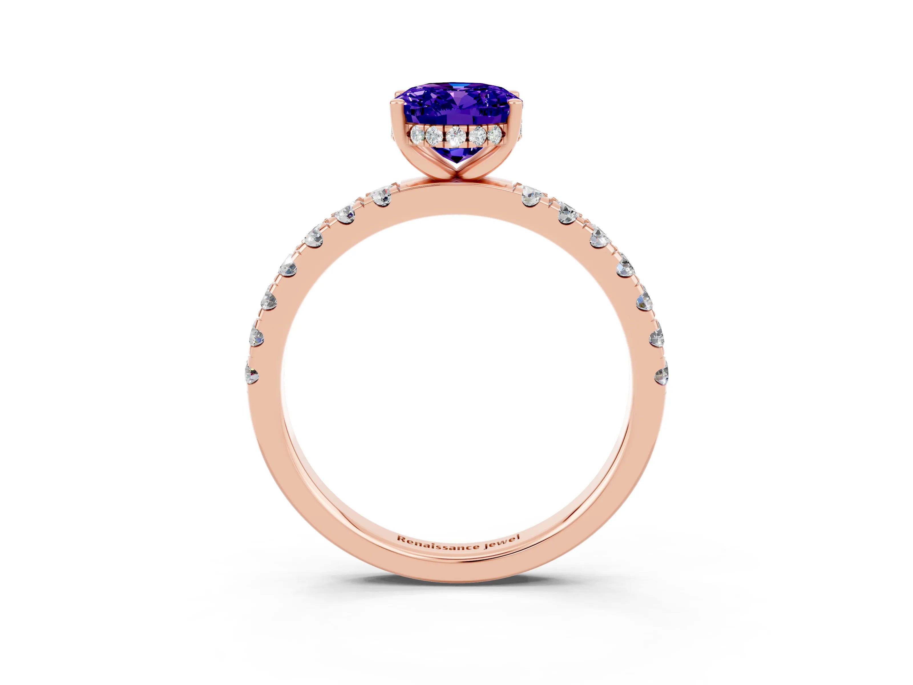 Rose gold Oval Cut Tanzanite Pave Band Solitaire Ring with Four-Prong Setting_27