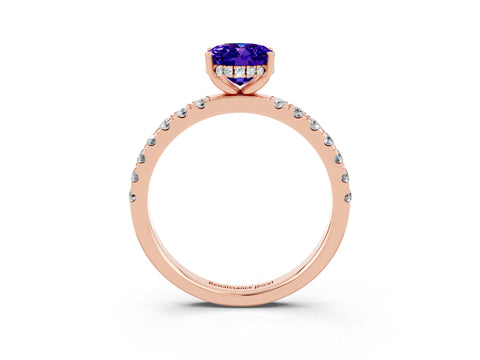 Rose gold Oval Cut Tanzanite Pave Band Solitaire Ring with Four-Prong Setting_27