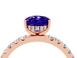 Rose gold Oval Cut Tanzanite Pave Band Solitaire Ring with Four-Prong Setting_28