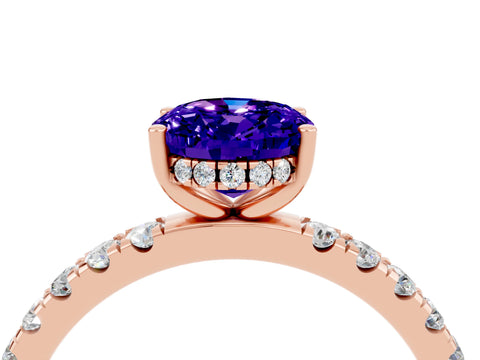 Rose gold Oval Cut Tanzanite Pave Band Solitaire Ring with Four-Prong Setting_28