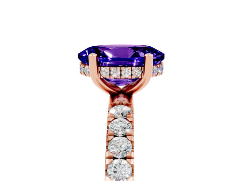 Rose gold Oval Cut Tanzanite Pave Band Solitaire Ring with Four-Prong Setting_29