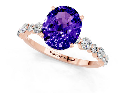Rose gold Oval Cut Tanzanite Prong Set Engagement Ring with Pavé Band_1