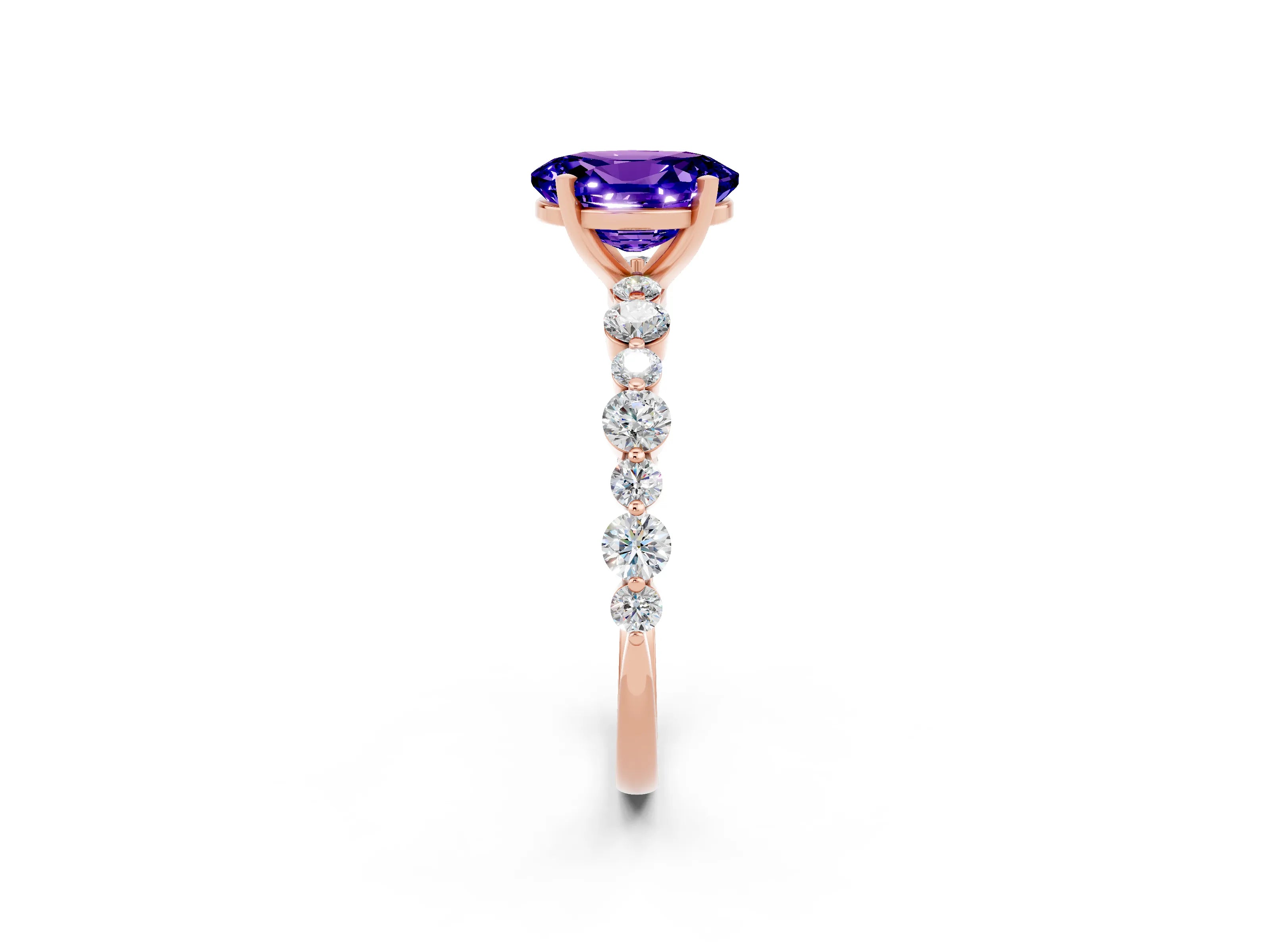 Rose gold Oval Cut Tanzanite Prong Set Engagement Ring with Pavé Band_2