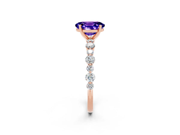 Rose gold Oval Cut Tanzanite Prong Set Engagement Ring with Pavé Band