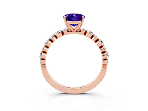 Rose gold Oval Cut Tanzanite Prong Set Engagement Ring with Pavé Band_3