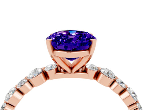 Rose gold Oval Cut Tanzanite Prong Set Engagement Ring with Pavé Band_4