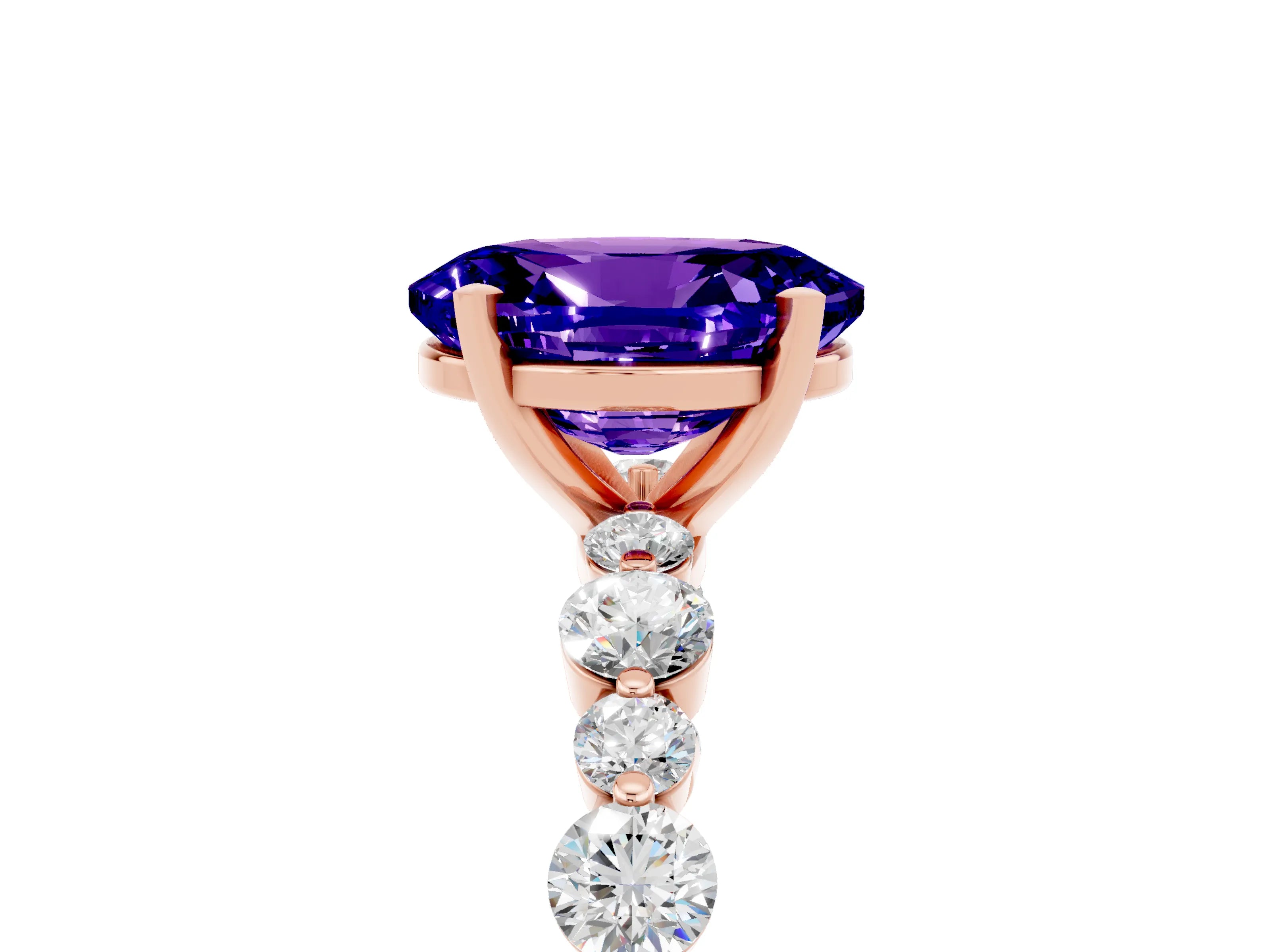 Rose gold Oval Cut Tanzanite Prong Set Engagement Ring with Pavé Band_5