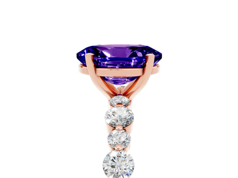 Rose gold Oval Cut Tanzanite Prong Set Engagement Ring with Pavé Band_5