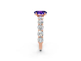 Rose gold Oval Cut Tanzanite Prong Setting with Side Stones on a Pave Band_2