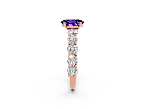 Rose gold Oval Cut Tanzanite Prong Setting with Side Stones on a Pave Band_2
