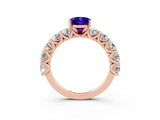 Rose gold Oval Cut Tanzanite Prong Setting with Side Stones on a Pave Band_3