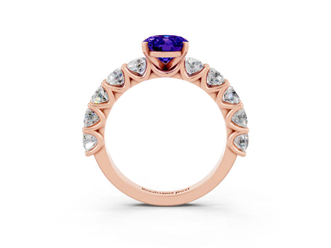 Rose gold Oval Cut Tanzanite Prong Setting with Side Stones on a Pave Band_3