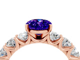 Rose gold Oval Cut Tanzanite Prong Setting with Side Stones on a Pave Band_4