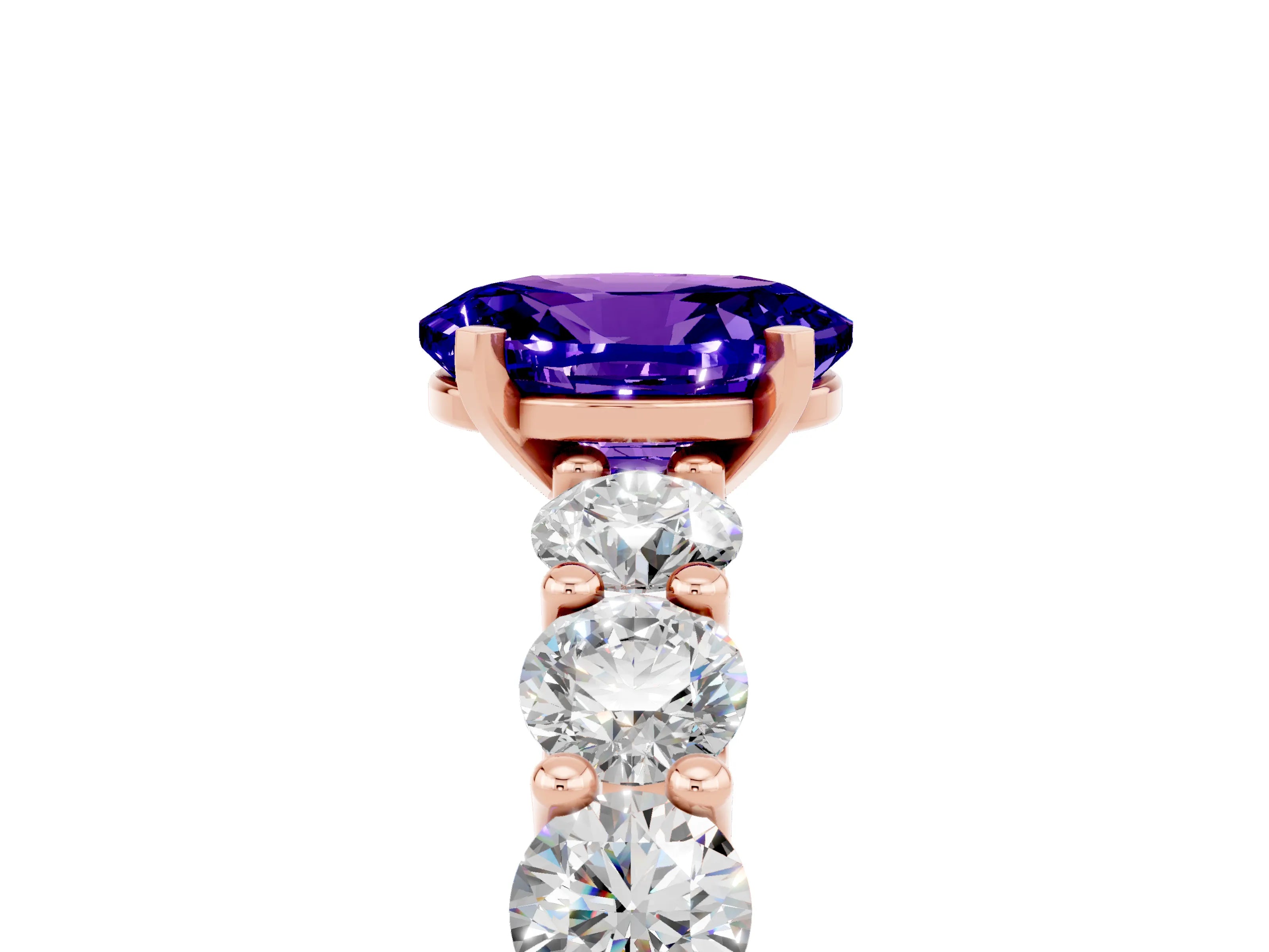 Rose gold Oval Cut Tanzanite Prong Setting with Side Stones on a Pave Band_5