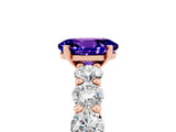 Rose gold Oval Cut Tanzanite Prong Setting with Side Stones on a Pave Band_5