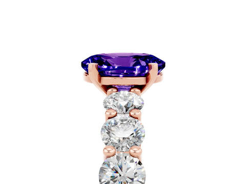 Rose gold Oval Cut Tanzanite Prong Setting with Side Stones on a Pave Band_5
