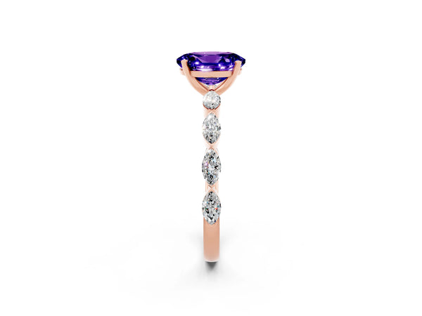 Rose gold Oval Cut Tanzanite Ring with Marquise Side Stones and Prong Setting