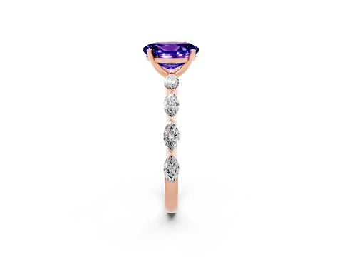 Rose gold Oval Cut Tanzanite Ring with Marquise Side Stones and Prong Setting_2