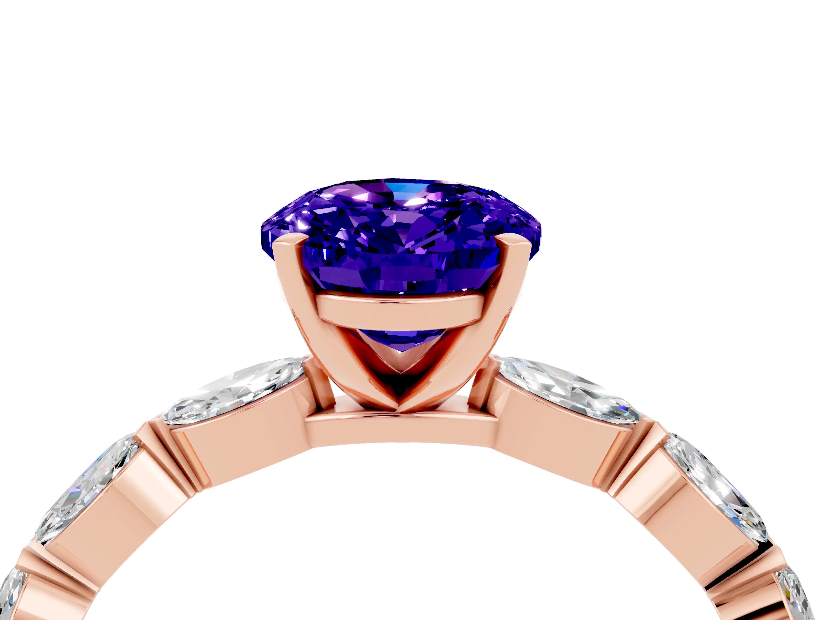 Rose gold Oval Cut Tanzanite Ring with Marquise Side Stones and Prong Setting_4