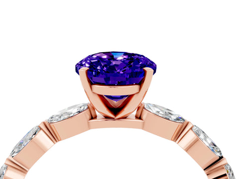 Rose gold Oval Cut Tanzanite Ring with Marquise Side Stones and Prong Setting_4