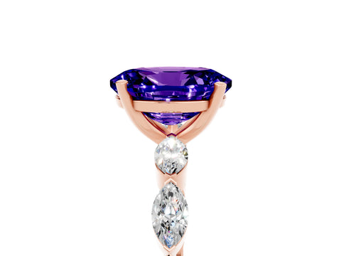 Rose gold Oval Cut Tanzanite Ring with Marquise Side Stones and Prong Setting_5