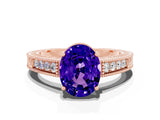 Rose gold Oval Cut Tanzanite Ring with Milgrain Pavé Band and Four-Prong Setting_12