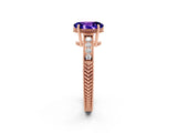 Rose gold Oval Cut Tanzanite Ring with Milgrain Pavé Band and Four-Prong Setting_14