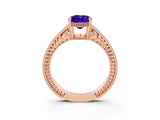 Rose gold Oval Cut Tanzanite Ring with Milgrain Pavé Band and Four-Prong Setting_15