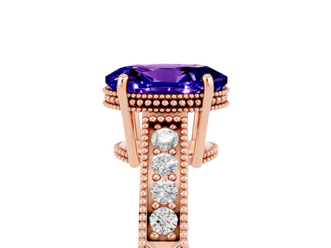 Rose gold Oval Cut Tanzanite Ring with Milgrain Pavé Band and Four-Prong Setting_17